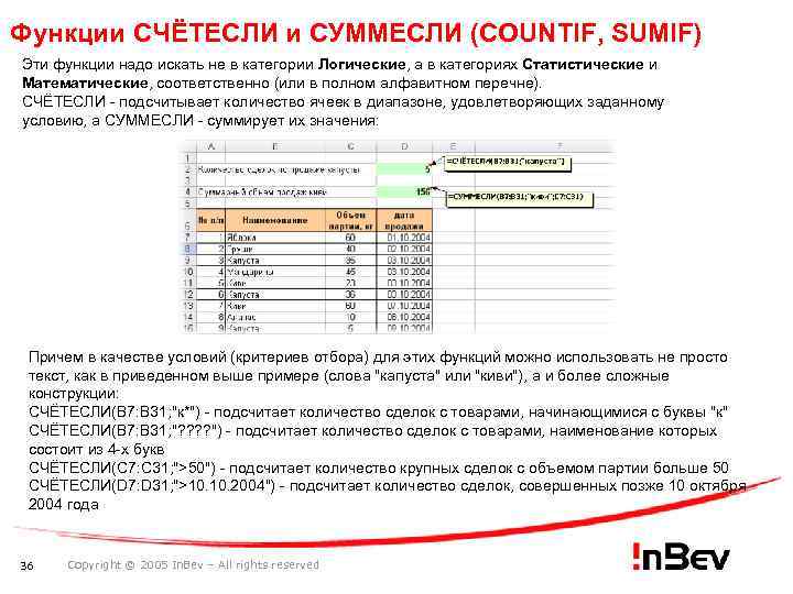 Функции СЧЁТЕСЛИ и СУММЕСЛИ (COUNTIF, SUMIF) Эти функции надо искать не в категории Логические,