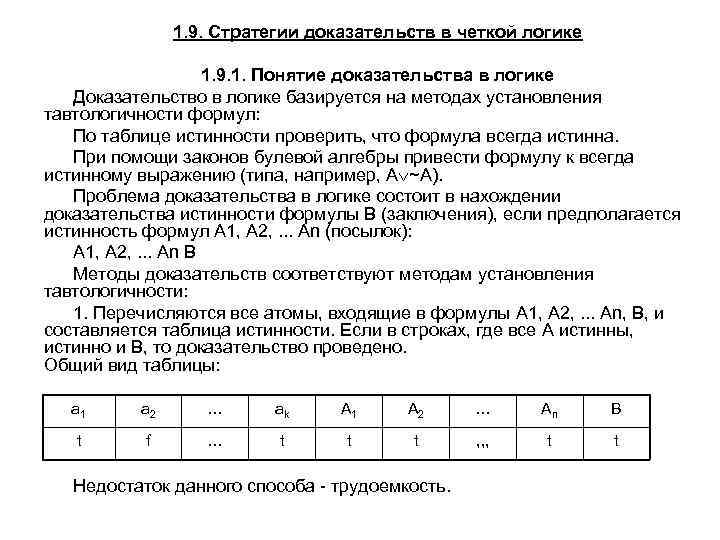 1. 9. Стратегии доказательств в четкой логике 1. 9. 1. Понятие доказательства в логике