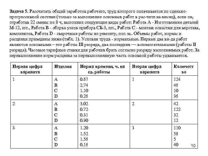 Задача 5. Рассчитать общий заработок рабочего, труд которого оплачивается по сдельно прогрессивной системе (только