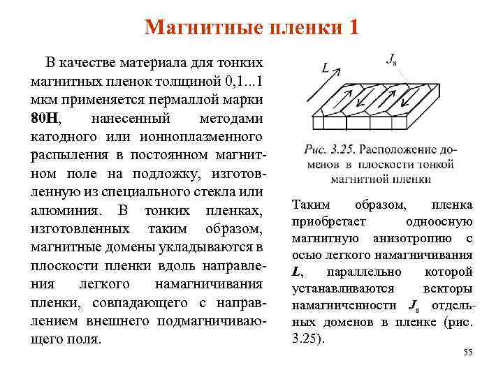 Магнитные пленки 1 В качестве материала для тонких магнитных пленок толщиной 0, 1. .