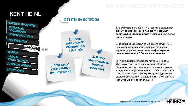 BRITISH AMERICAN TOBACCO KENT HD NL ОТВЕТЫ НА ВОПРОСЫ ФАКТЫ О ПРОДУКТ Е ОСНОВН