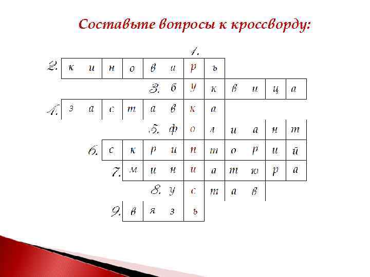 Составьте вопросы к кроссворду: 