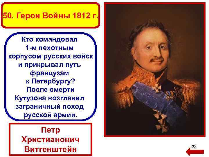 50. Герои Войны 1812 г. Кто командовал 1 -м пехотным корпусом русских войск и