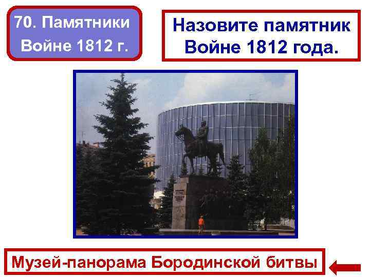 70. Памятники Войне 1812 г. Назовите памятник Войне 1812 года. Музей-панорама Бородинской битвы 