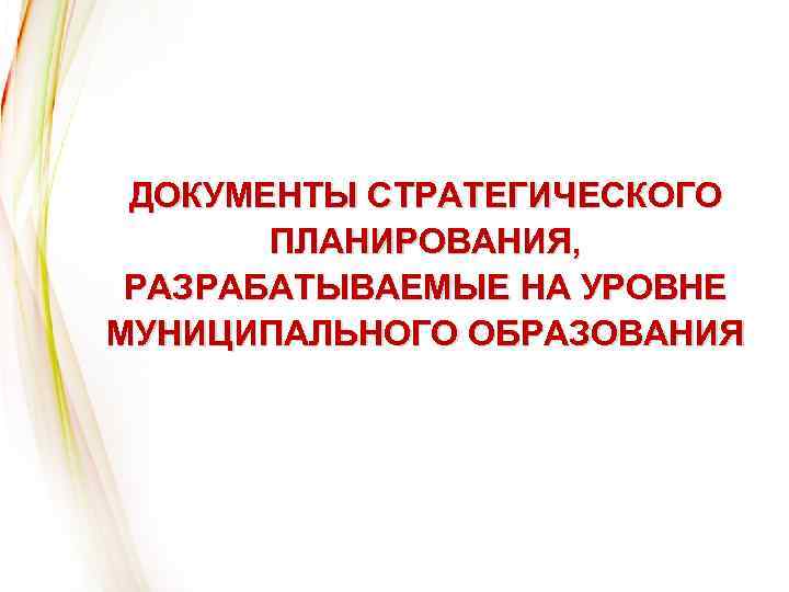 ДОКУМЕНТЫ СТРАТЕГИЧЕСКОГО ПЛАНИРОВАНИЯ, РАЗРАБАТЫВАЕМЫЕ НА УРОВНЕ МУНИЦИПАЛЬНОГО ОБРАЗОВАНИЯ 