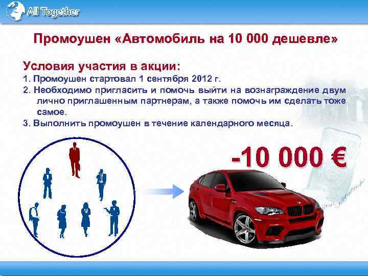 Промоушен «Автомобиль на 10 000 дешевле» Условия участия в акции: 1. Промоушен стартовал 1