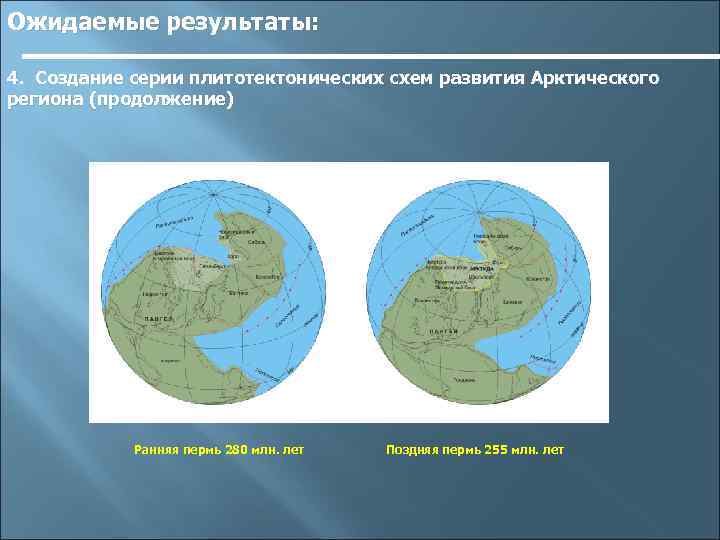 Ожидаемые результаты: 4. Создание серии плитотектонических схем развития Арктического региона (продолжение) Ранняя пермь 280