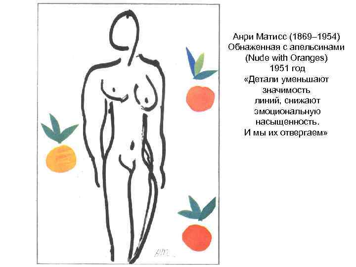 Анри Матисс (1869– 1954) Обнаженная с апельсинами (Nude with Oranges) 1951 год «Детали уменьшают