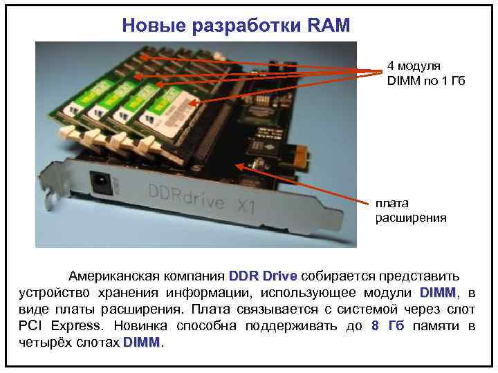 Новые разработки RAM 4 модуля DIMM по 1 Гб плата расширения Американская компания DDR