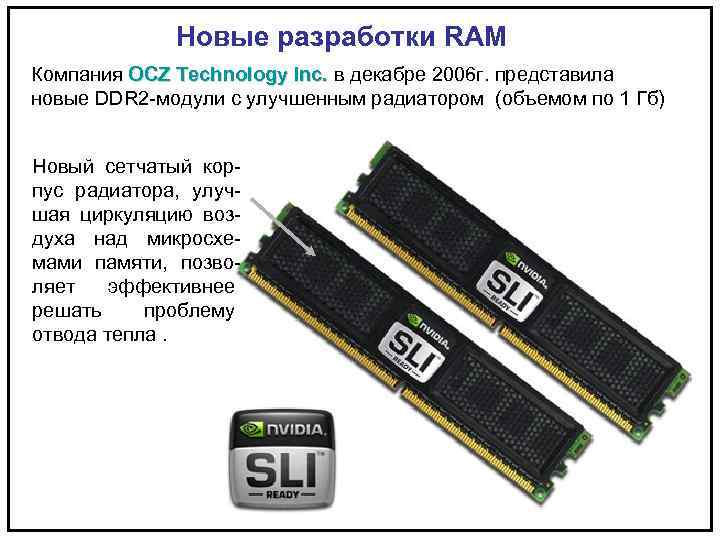 Новые разработки RAM Компания OCZ Technology Inc. в декабре 2006 г. представила Inc. новые