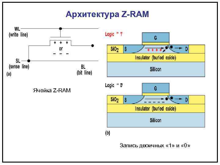 Архитектура Z-RAM Ячейка Z-RAM Запись двоичных « 1» и « 0» 