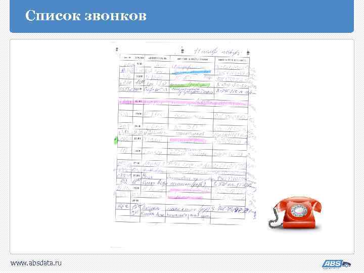 Список звонков www. absdata. ru 