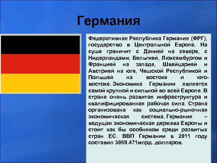 Фрг является. Германия рассказ о стране. Федеративная Республика Германия (ФРГ).. Германия Республика федеративное государство. Германия кратко.