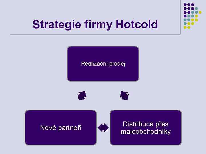 Strategie firmy Hotcold Realizační prodej Nové partneři Distribuce přes maloobchodníky 