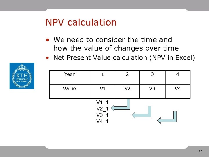 NPV calculation • We need to consider the time and how the value of