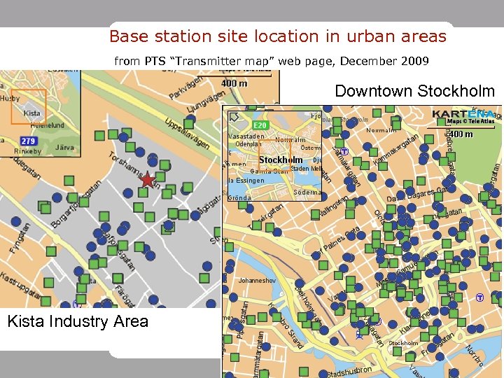 Base station site location in urban areas from PTS “Transmitter map” web page, December
