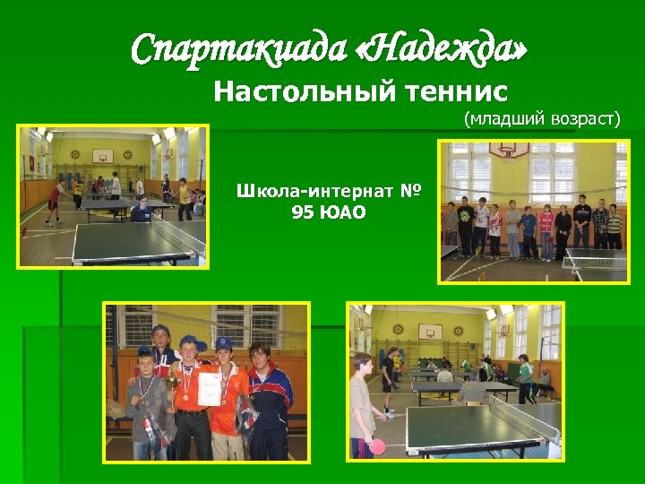 Спартакиада «Надежда» Настольный теннис (младший возраст) Школа-интернат № 95 ЮАО 