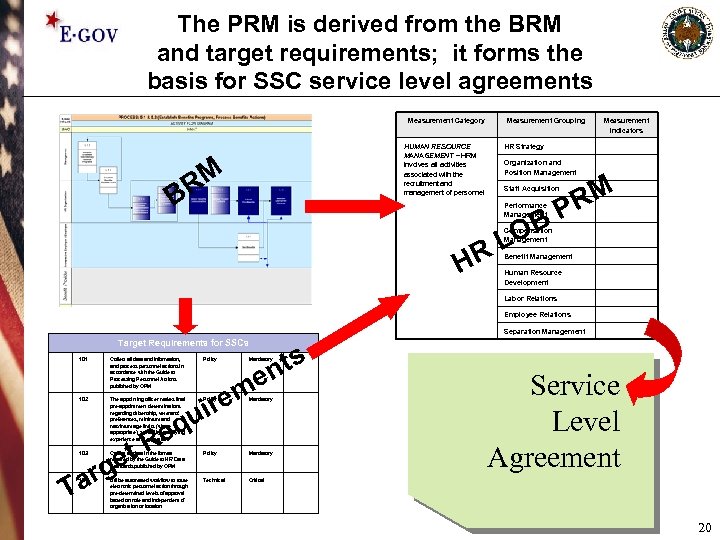 The PRM is derived from the BRM and target requirements; it forms the basis