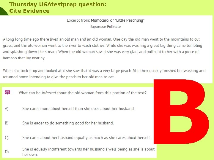 Thursday USAtestprep question: Cite Evidence B 