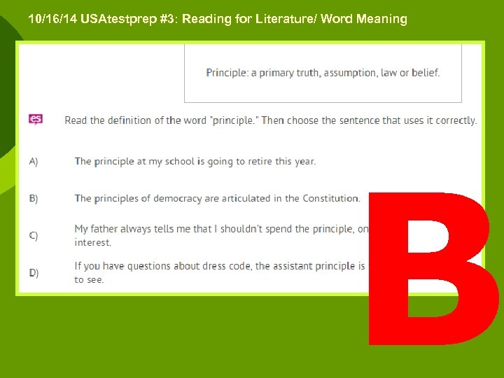 10/16/14 USAtestprep #3: Reading for Literature/ Word Meaning B 