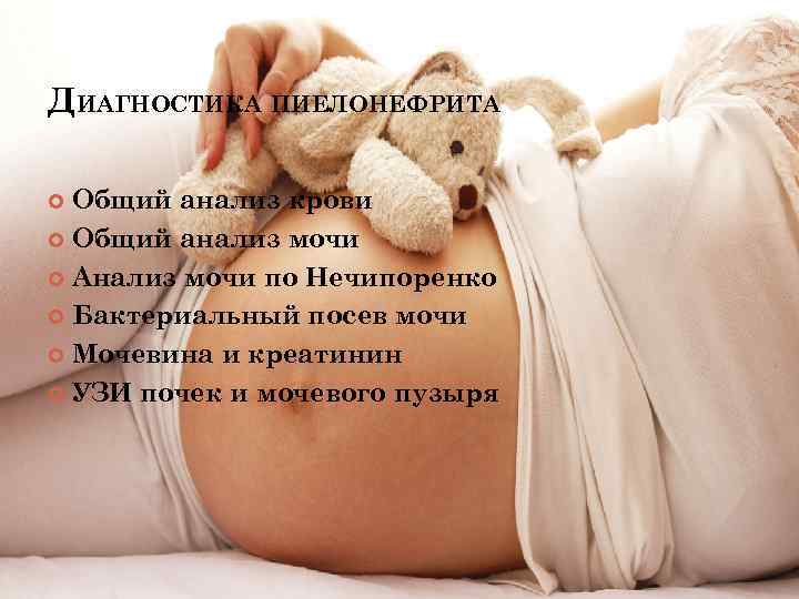 ДИАГНОСТИКА ПИЕЛОНЕФРИТА Общий анализ крови Общий анализ мочи Анализ мочи по Нечипоренко Бактериальный посев