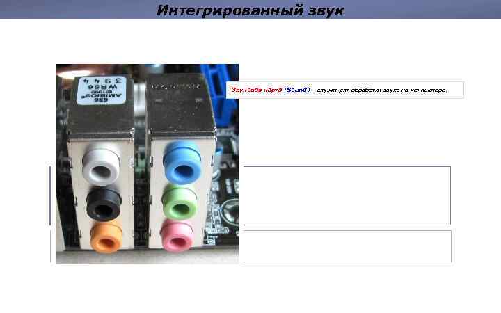 Интегрированный звук Звуковая карта (Sound) – служит для обработки звука на компьютере. 