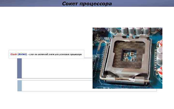 Сокет процессора Сокет (Socket) – слот на системной плате для установки процессора 