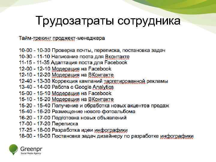 Трудозатраты сотрудника 