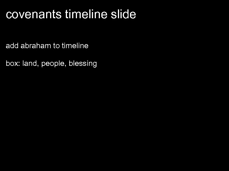 covenants timeline slide add abraham to timeline box: land, people, blessing 