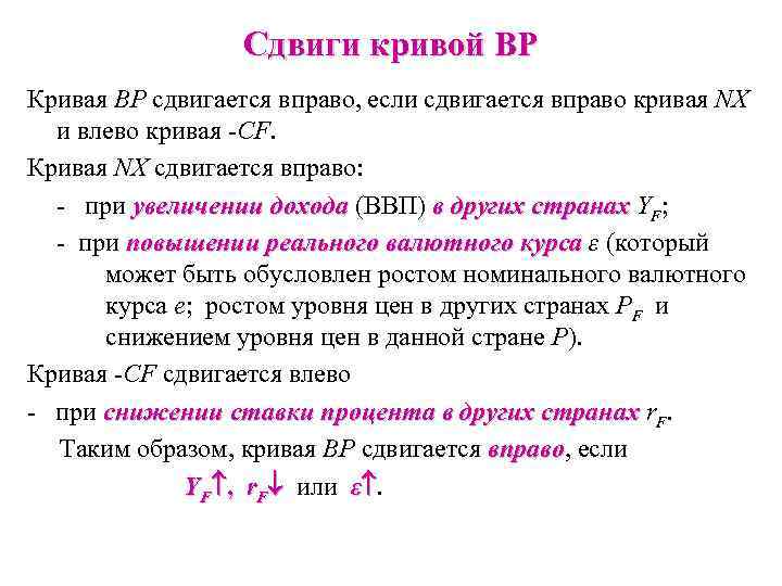 Сдвиги кривой ВР Кривая ВР сдвигается вправо, если сдвигается вправо кривая NX и влево