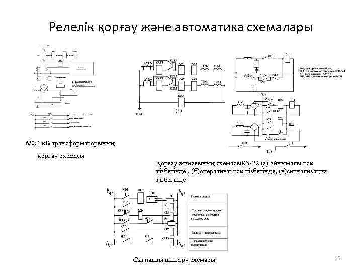Релелік қорғау және автоматика схемалары 6/0, 4 к. В трансформаторының қорғау схемасы Қорғау жинағының