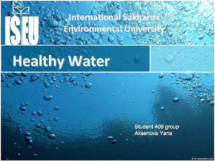 International Sakharov Environmental University Healthy Water Student 409 group Aksenova Yana 