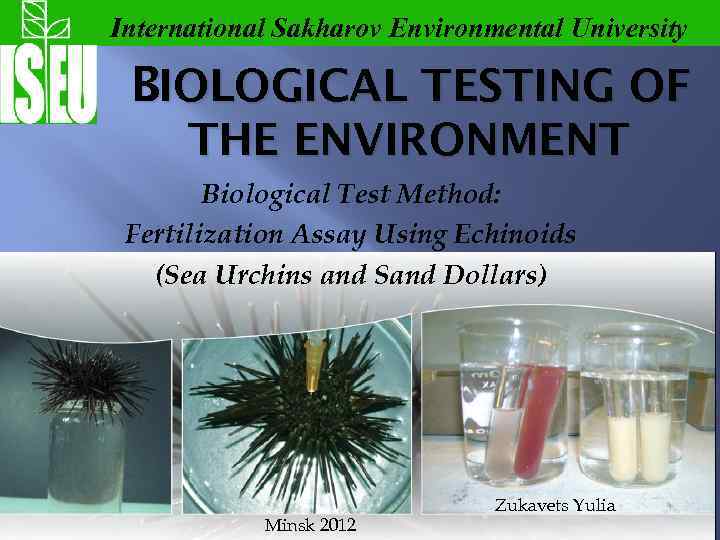 International Sakharov Environmental University BIOLOGICAL TESTING OF THE ENVIRONMENT Biological Test Method: Fertilization Assay