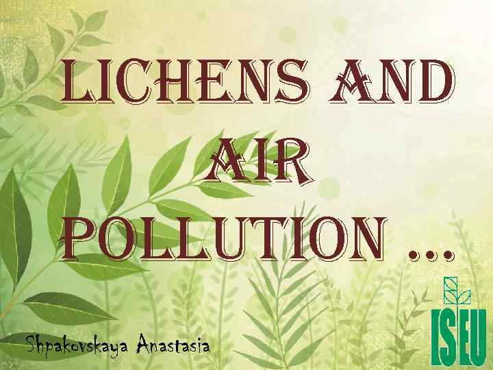 lichens and air Pollution … Shpakovskaya Anastasia 