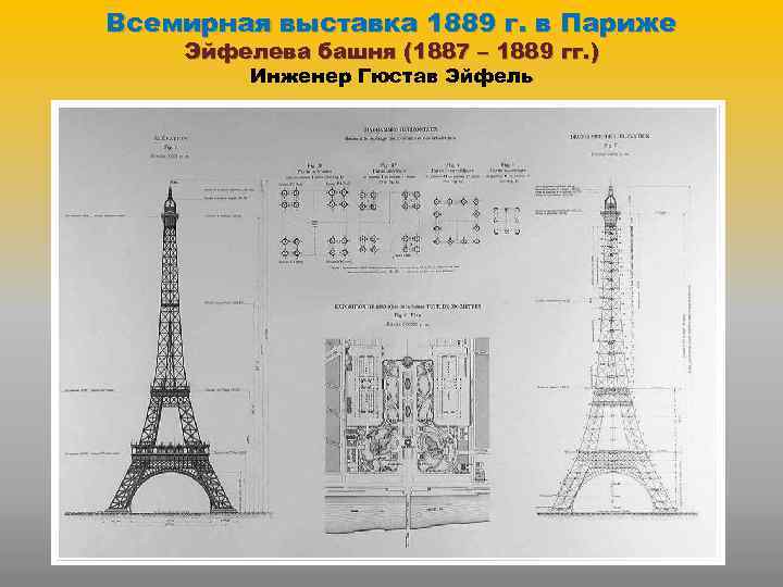 Всемирная выставка 1889 г. в Париже Эйфелева башня (1887 – 1889 гг. ) Инженер