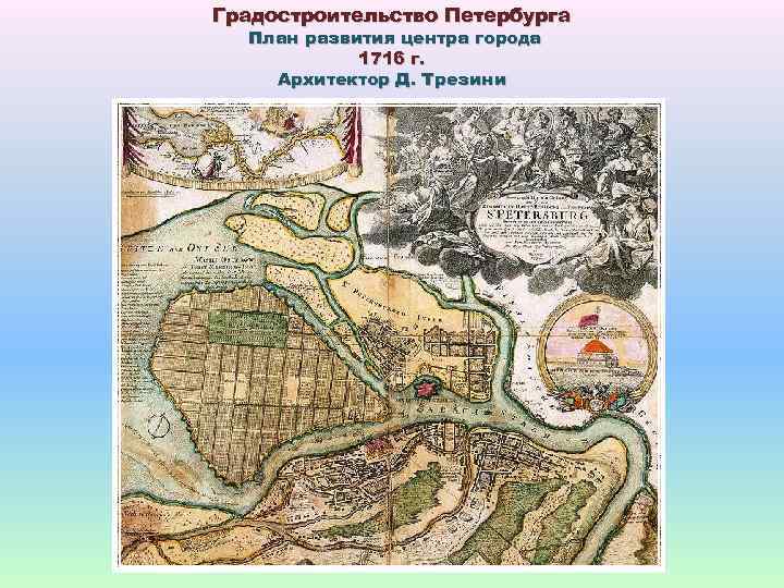 Градостроительство Петербурга План развития центра города 1716 г. Архитектор Д. Трезини 