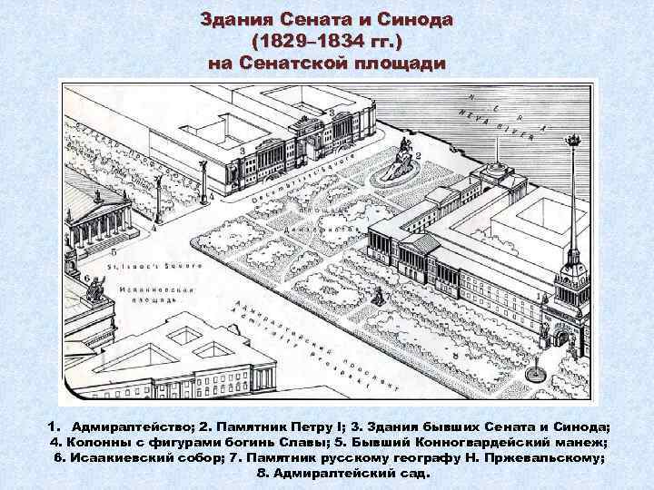 Здания Сената и Синода (1829– 1834 гг. ) на Сенатской площади 1. Адмиралтейство; 2.