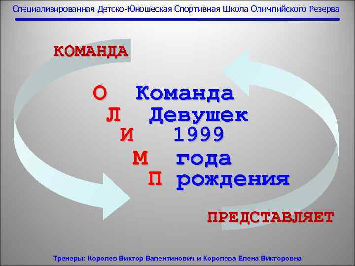 Специализированная Детско-Юношеская Спортивная Школа Олимпийского Резерва КОМАНДА О Команда Л Девушек И 1999 М