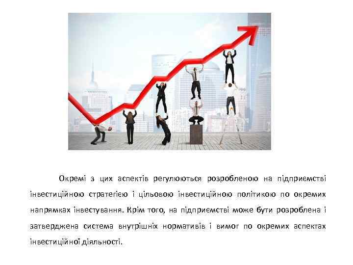  Окремі з цих аспектів регулюються розробленою на підприємстві інвестиційною стратегією і цільовою інвестиційною