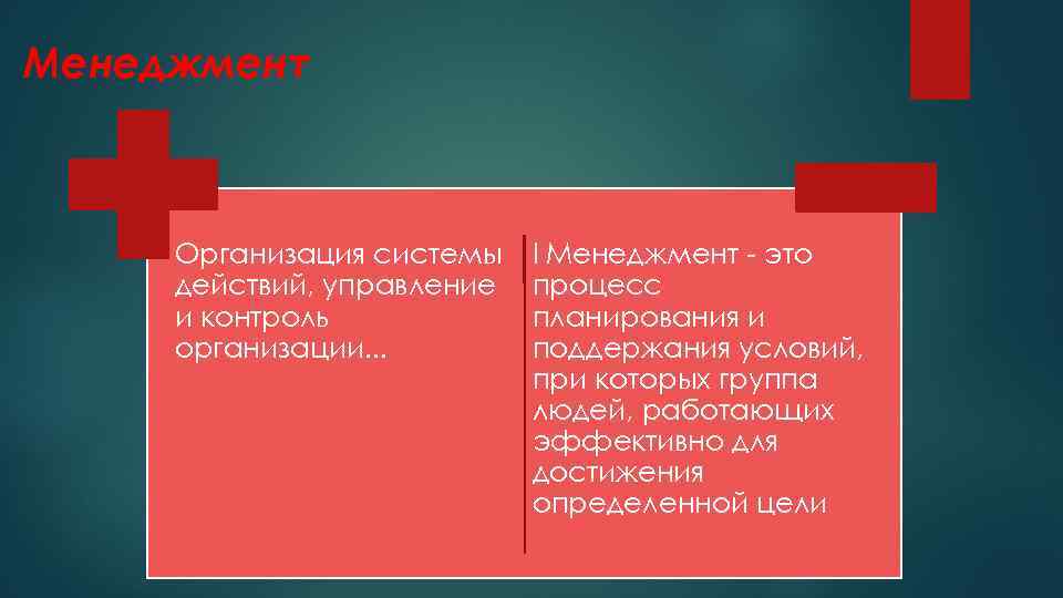 Менеджмент Организация системы действий, управление и контроль организации. . . l Менеджмент - это