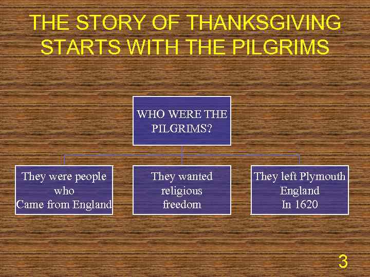 THE STORY OF THANKSGIVING STARTS WITH THE PILGRIMS WHO WERE THE PILGRIMS? They were