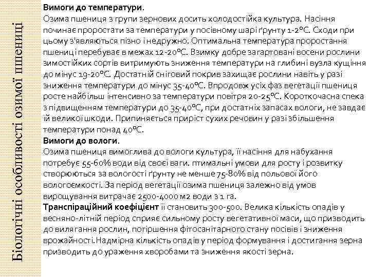 Біологічні особливості озимої пшениці Вимоги до температури. Озима пшениця з групи зернових досить холодостійка