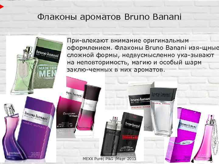 Флаконы ароматов Bruno Banani При влекают внимание оригинальным оформлением. Флаконы Bruno Banani изя щные