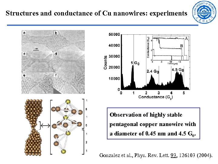 Structures and conductance of Cu nanowires: experiments Observation of highly stable pentagonal copper nanowire