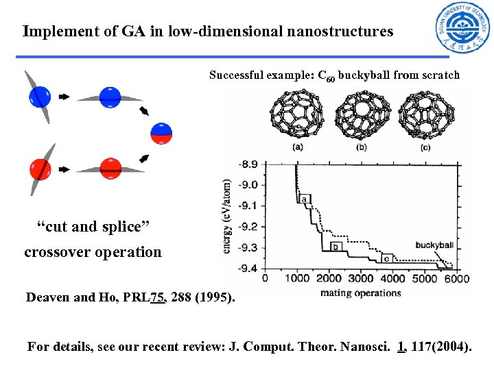 Implement of GA in low-dimensional nanostructures Successful example: C 60 buckyball from scratch “cut