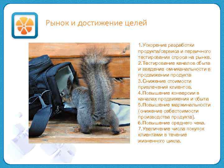 Рынок и достижение целей 1. Ускорение разработки продукта/сервиса и первичного тестирования спроса на рынке.