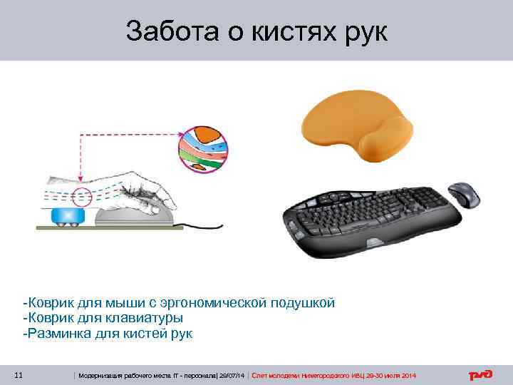 Забота о кистях рук -Коврик для мыши с эргономической подушкой -Коврик для клавиатуры -Разминка