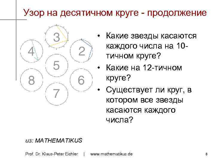 Узор на десятичном круге - продолжение • Какие звезды касаются каждого числа на 10