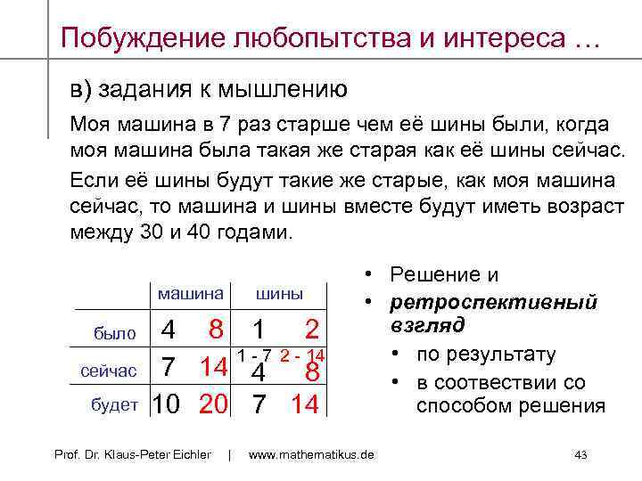 Побуждение любопытства и интереса … в) задания к мышлению Моя машина в 7 раз