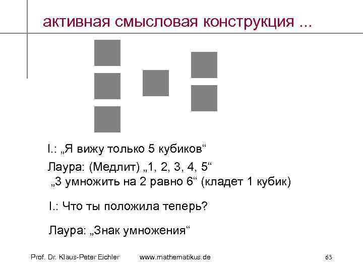 активная смысловая конструкция. . . I. : „Я вижу только 5 кубиков“ Лаура: (Медлит)